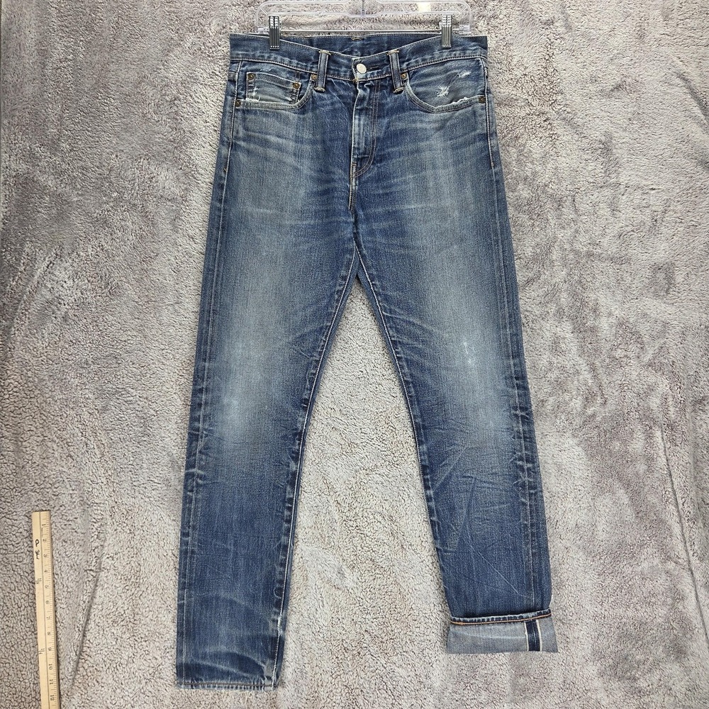 Levis Jeans Mens 31x32 Blue Selvedge Honeycomb Whiskers Zip Fly Straight Denim